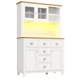 Abrihome Sideboard, Storage Cabinet, Kitchen Cabinet, Buffet Cabinet, Farmhouse Style, 5 Doors, With Led Light Strip & Drink Holders, White - thumbnail 9