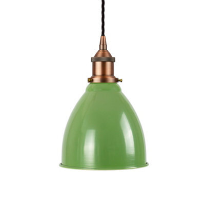 SE Home Mint Green Classic Small Pantry Metal Painted Dome Pendant Light With Matt Antique Copper Lamp Holder And Black Twisted Cable