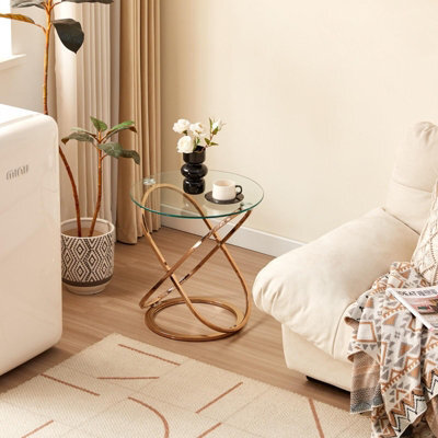 Kosy Koala Gold End Table With Glass Top And Chrome Legs, Modern Round Side Table For Living Room Or Bedroom - image 1