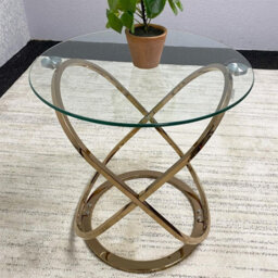 Kosy Koala Gold End Table With Glass Top And Chrome Legs, Modern Round Side Table For Living Room Or Bedroom - thumbnail 5