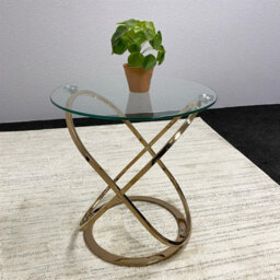 Kosy Koala Gold End Table With Glass Top And Chrome Legs, Modern Round Side Table For Living Room Or Bedroom - thumbnail 6