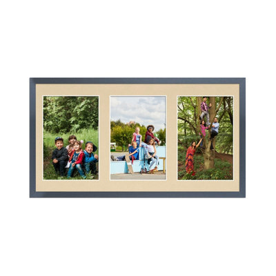AK Frames 40X20Cm Dark Grey Sleek Multi Photo Frame With Ivory Mount - Holds 3 Apertures (3X) 6X4 Photos - image 1