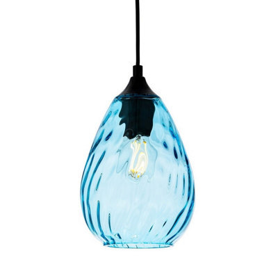 Luminosa Lighting Luminosa Soho Dome Pendant Matt Black With Aqua Decorative Glass 1Xe27