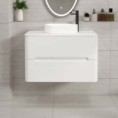 Royal Bathrooms Venice 800mm Gloss White Wall Mounted Bathroom Countertop Vanity Unit 2 Drawer With Lyon Basin - image 1