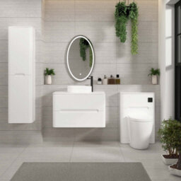 Royal Bathrooms Venice 800mm Gloss White Wall Mounted Bathroom Countertop Vanity Unit 2 Drawer With Lyon Basin - thumbnail 4
