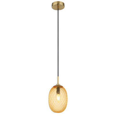 Luminosa Lighting Luminosa Devin Globe Pendant Ceiling Light Gold Colours Matt Amber Glass Shade 1X E14 - image 1