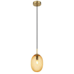 Luminosa Lighting Luminosa Devin Globe Pendant Ceiling Light Gold Colours Matt Amber Glass Shade 1X E14 - thumbnail 1