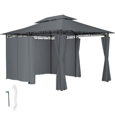 Tectake Gazebo Emine - 4 X 3 M, Double Roof System, 6 Side Panels, Water-Repellent 400 X 300 X 265 Cm - Anthracite - image 1