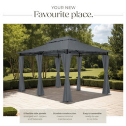 Tectake Gazebo Emine - 4 X 3 M, Double Roof System, 6 Side Panels, Water-Repellent 400 X 300 X 265 Cm - Anthracite - thumbnail 3