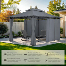 Tectake Gazebo Emine - 4 X 3 M, Double Roof System, 6 Side Panels, Water-Repellent 400 X 300 X 265 Cm - Anthracite - thumbnail 2