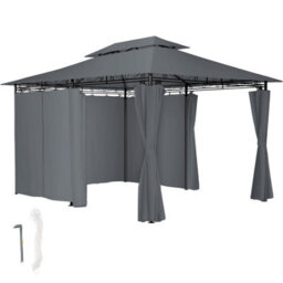 Tectake Gazebo Emine - 4 X 3 M, Double Roof System, 6 Side Panels, Water-Repellent 400 X 300 X 265 Cm - Anthracite - thumbnail 1