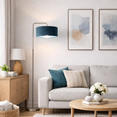 CGC Lighting Cgc Kyra Brushed Nickel Angled Floor Lamp With Teal 45Cm Velvet Lampshade - image 1