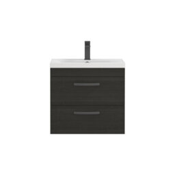Royal Bathrooms Turin Hale Black 600mm Wall Hung Vanity Unit 2 Drawer With Mid-Edge Basin Sink & Matt Black Handles - thumbnail 6