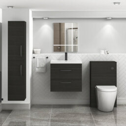 Royal Bathrooms Turin Hale Black 600mm Wall Hung Vanity Unit 2 Drawer With Mid-Edge Basin Sink & Matt Black Handles - thumbnail 2