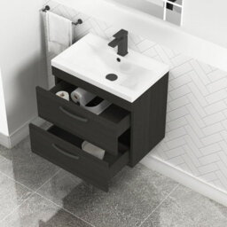 Royal Bathrooms Turin Hale Black 600mm Wall Hung Vanity Unit 2 Drawer With Mid-Edge Basin Sink & Matt Black Handles - thumbnail 3
