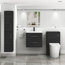 Royal Bathrooms Turin Hale Black 600mm Wall Hung Vanity Unit 2 Drawer With Mid-Edge Basin Sink & Matt Black Handles - thumbnail 4