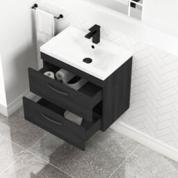 Royal Bathrooms Turin Hale Black 600mm Wall Hung Vanity Unit 2 Drawer With Mid-Edge Basin Sink & Matt Black Handles - thumbnail 5