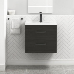Royal Bathrooms Turin Hale Black 600mm Wall Hung Vanity Unit 2 Drawer With Mid-Edge Basin Sink & Matt Black Handles - thumbnail 1