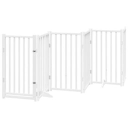 Walplus White Dog Gate With Door Foldable 9 Panels 450 Cm Poplar Wood - thumbnail 4