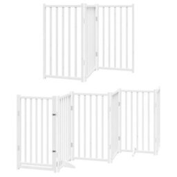 Walplus White Dog Gate With Door Foldable 9 Panels 450 Cm Poplar Wood - thumbnail 3