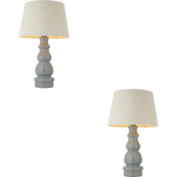 Loops 2 Pack Blue Grey Glaze & Satin Nickel Plate Table Lamp - Ivory Linen Fabric - 660mm Tall Light - thumbnail 1