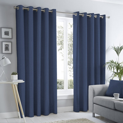 Fusion Sorbonne 100% Cotton Light Filtering Plain Dyed Navy Eyelet Curtains - image 1