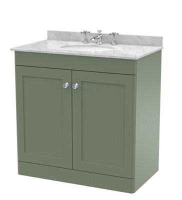 Balterley Swynnerton Traditional 2 Door Floor Standing Vanity Unit With Marble Basin, Satin Green, 800mm - image 1
