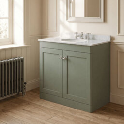 Balterley Swynnerton Traditional 2 Door Floor Standing Vanity Unit With Marble Basin, Satin Green, 800mm - thumbnail 4