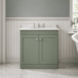 Balterley Swynnerton Traditional 2 Door Floor Standing Vanity Unit With Marble Basin, Satin Green, 800mm - thumbnail 2