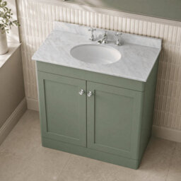 Balterley Swynnerton Traditional 2 Door Floor Standing Vanity Unit With Marble Basin, Satin Green, 800mm - thumbnail 3