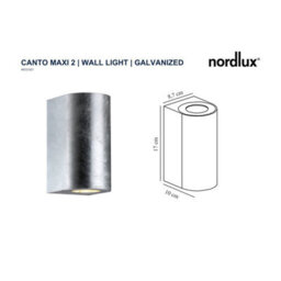 Nordlux Canto Maxi 2 Outdoor Patio Terrace Garden Wall Light In Galvanized (Height) 16Cm - thumbnail 6