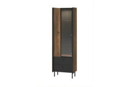 Arte Prestigo Tall Display Cabinet In Oak Walnut & Black Matt - Elegance And Function, H1910mm W590mm D400mm - thumbnail 3