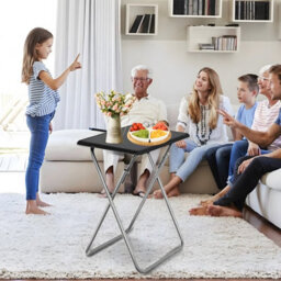 Huhote Folding Snack Table Small Spaces Side Table End Table Coffee Table Beside Table Sofa Table Outdoor Living Room Black 2Pcs - thumbnail 2