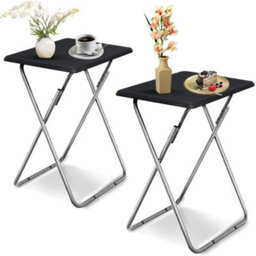 Huhote Folding Snack Table Small Spaces Side Table End Table Coffee Table Beside Table Sofa Table Outdoor Living Room Black 2Pcs - thumbnail 1