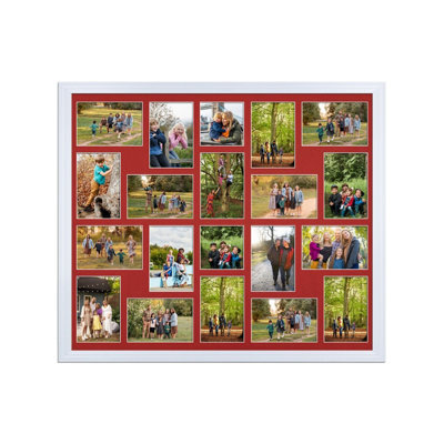 AK Frames 80X70Cm White Classic Multi Photo Frame With Crimson Mount - Holds 20 Apertures (18X) 6X4, (2X) 4X4 Photos - image 1
