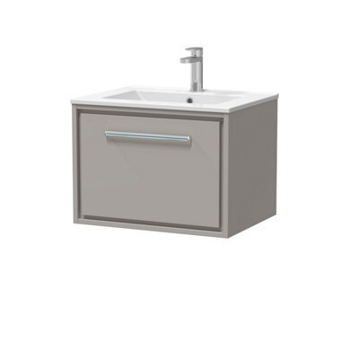 Balterley  Modern Bathroom Wall Hung Single Soft-Close Drawer Vanity Unit & Basin, Pebble Grey, 600mm - image 1