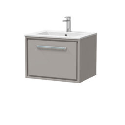 Balterley  Modern Bathroom Wall Hung Single Soft-Close Drawer Vanity Unit & Basin, Pebble Grey, 600mm - thumbnail 1