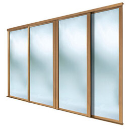 Spacepro Shaker Classic Shaker Mirrored Gloss Oak Effect 4 Door Sliding Wardrobe Door Kit (H)2220mm (W)610mm - thumbnail 1