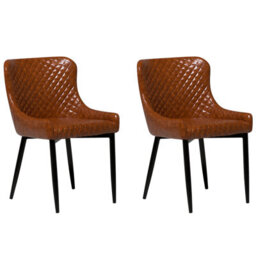 Beliani Set Of 2 Dining Chairs Solano Faux Leather Golden Brown - thumbnail 1