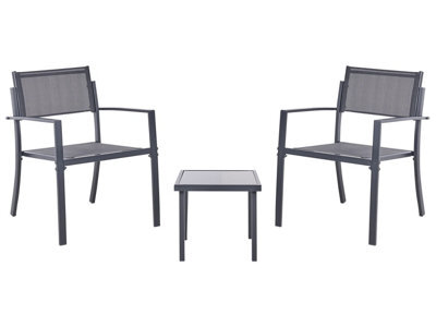 Wyld And Coco 2-Seater Bistro Set, Dark Grey Powder-Coated Steel With Tempered Glass Table - image 1