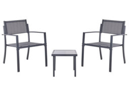 Wyld And Coco 2-Seater Bistro Set, Dark Grey Powder-Coated Steel With Tempered Glass Table - thumbnail 1
