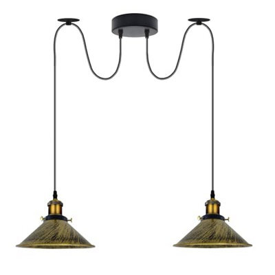 2 Head Spider Light With 2M Adjustable Cables, Vintage 22Cm Metal Brushed Brass Shade Pendant Lamp Fixture For  Indoor Lighting - image 1