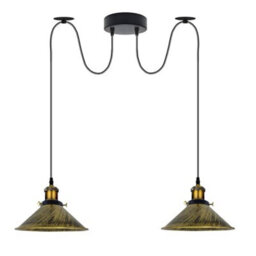 2 Head Spider Light With 2M Adjustable Cables, Vintage 22Cm Metal Brushed Brass Shade Pendant Lamp Fixture For  Indoor Lighting - thumbnail 1