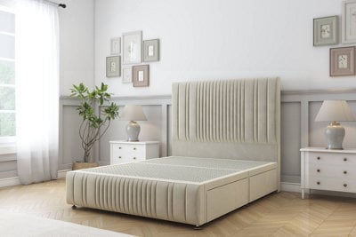 "Sloomy Kingsley Cream Plush Divan Bed No Drawers-54"" Floor Standing Headboard 12""footboard 4' Small Double" - image 1