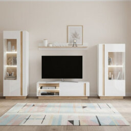 Arco White I Living Room Furniture Set White Gloss Oak Grandson With Led Lights White - thumbnail 1