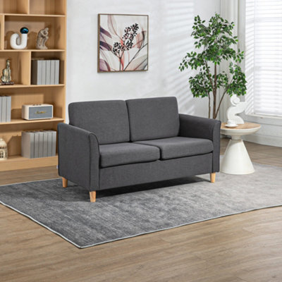 Homcom Double Seat Sofa Linen Upholstery Loveseat Couch W/ Armrests, Dark Grey - image 1