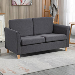 Homcom Double Seat Sofa Linen Upholstery Loveseat Couch W/ Armrests, Dark Grey - thumbnail 2