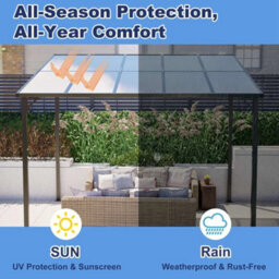 3X3M Wall Mounted Pergola Lean Uv Resistant Outdoor Canopy For Garden Deck Black - thumbnail 4