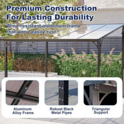 3X3M Wall Mounted Pergola Lean Uv Resistant Outdoor Canopy For Garden Deck Black - thumbnail 3
