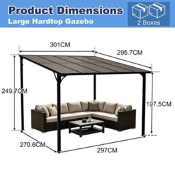 3X3M Wall Mounted Pergola Lean Uv Resistant Outdoor Canopy For Garden Deck Black - thumbnail 2